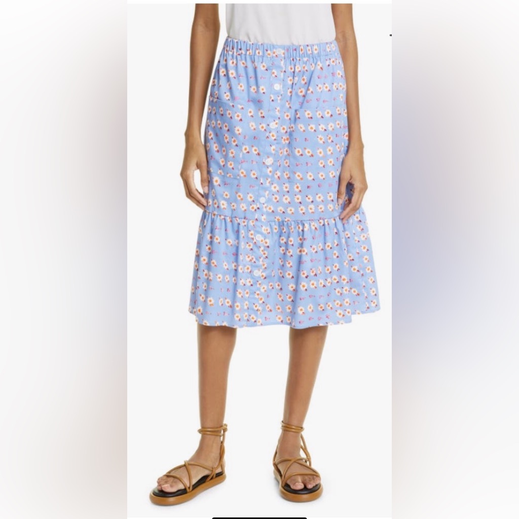 Nwt $345 Autumn Adeigbo June Floral Print Ruffle Skirt , Size 4, 98% Cotton